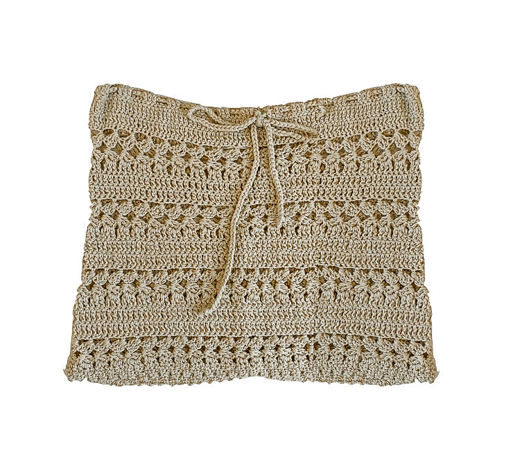 Cotton Mini Skirt in Beige